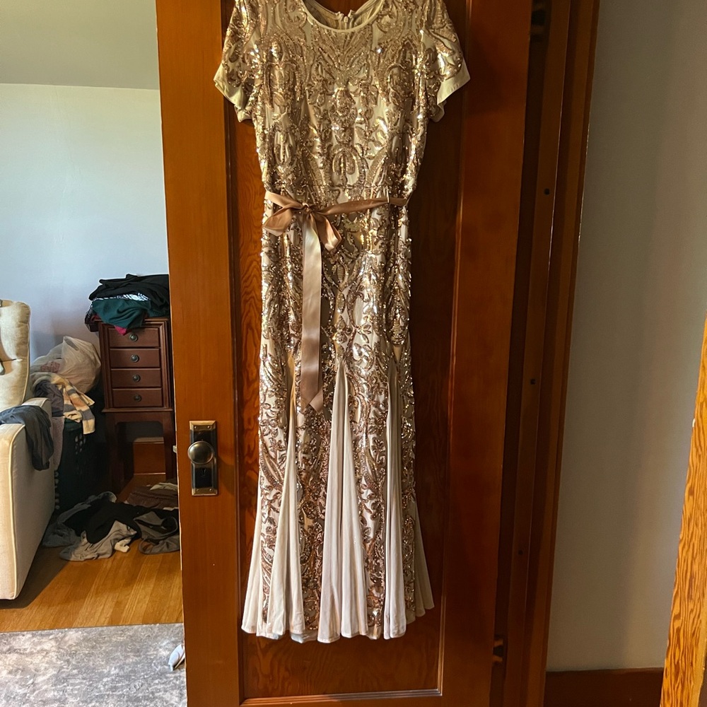 R&M Richards Petite Dress with Gold Sequins